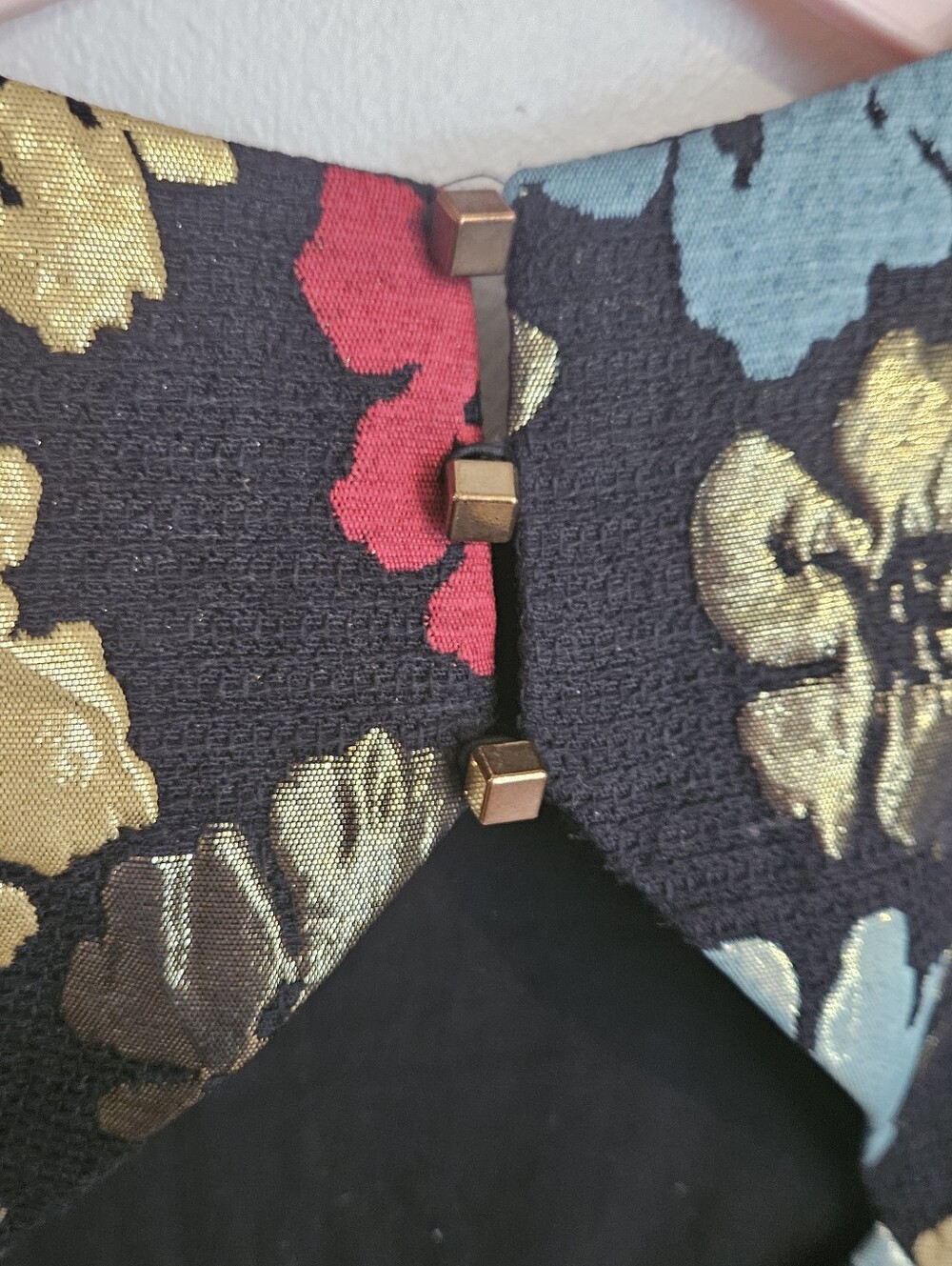 Floral Metallic Jacquard Shift Dress - Black with Multicolor Flowers - Picture 8 of 11